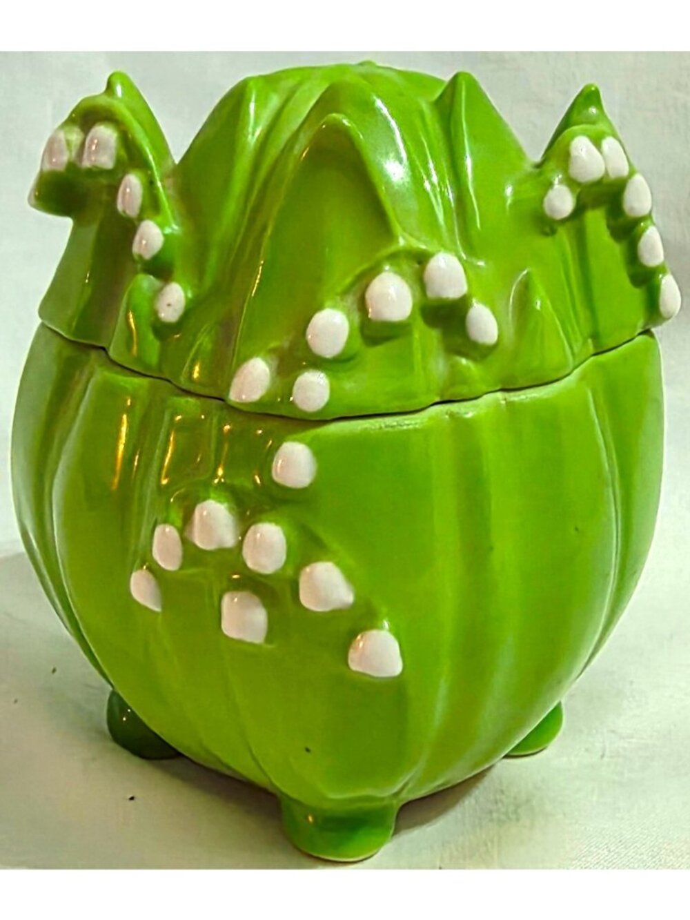 E&R Erphila Germany US Zone Lily of the Valley TRINKET BOX porcelain jar VTG 40s
